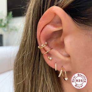 S925 Sterling Silver Layered C- Shaped Pave Claw Set Double Earrings