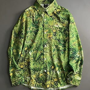 Grass Green Plant Oil Painting Floral Long Sleeve Shirt