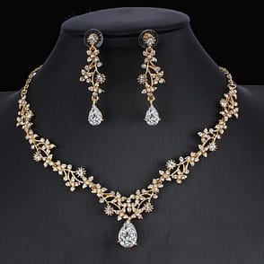 Golden Zircon Bridal Jewelry Set – Wedding Necklace & Earrings (2-Piece Set)