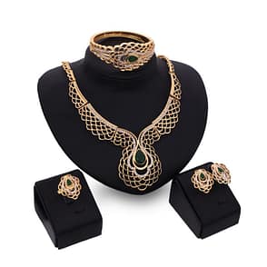 4-Piece Jewelry Set – Necklace, Earrings & Dual Bracelets | Gold-Plated Elegance