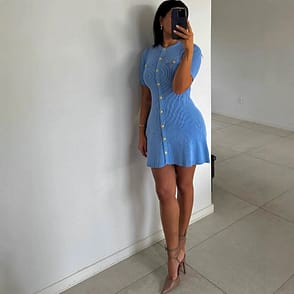 Women's Fashion Front Button Rib Knit Dress