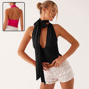 Y2K Deep V-Neck Halter Top – Summer Sleeveless Chic for Women | QuickoKart