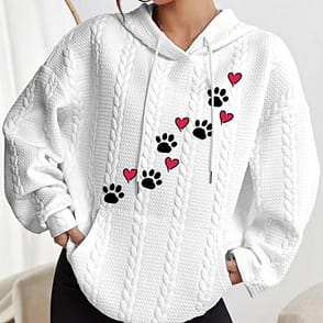 Women's Paw Print & Heart Twist-Front Hoodie – Cozy Luxe Pet Lover's Sweatshirt | QuickoKart