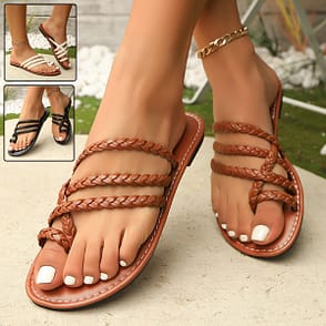 Summer Clip-toe Woven Sandals INS Fashion Beach Flat Slides Slippers Outdoor Roman Shoes For Women