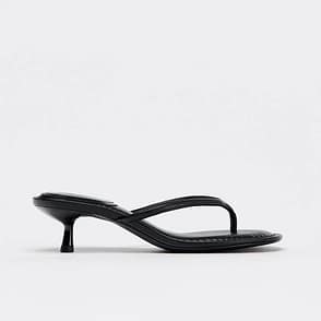 Summer Round Toe High Heel Flip-flops Flip-toe Mid Heel Sandals - Black, 37