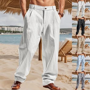 Linen Striped Wide-Leg Suit Pants – High-Waist, Casual Luxe Fit